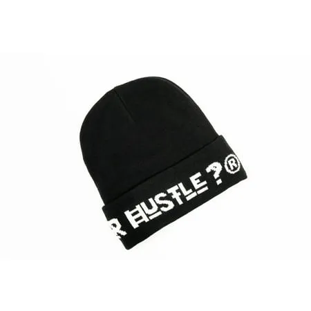 What s Your Hustle?® Rounded Logo Unisex Black Beanie (Docker Fisherman Beanie Cap Toque Trawler Skull Cap Knit Winter Hat Fleece Lined)