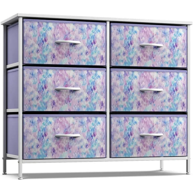 Sorbus Dresser with 6 Drawers Storage Chest Organizer Nightstand Steel Frame Wood Top & Handles - Tie-Dye Blue