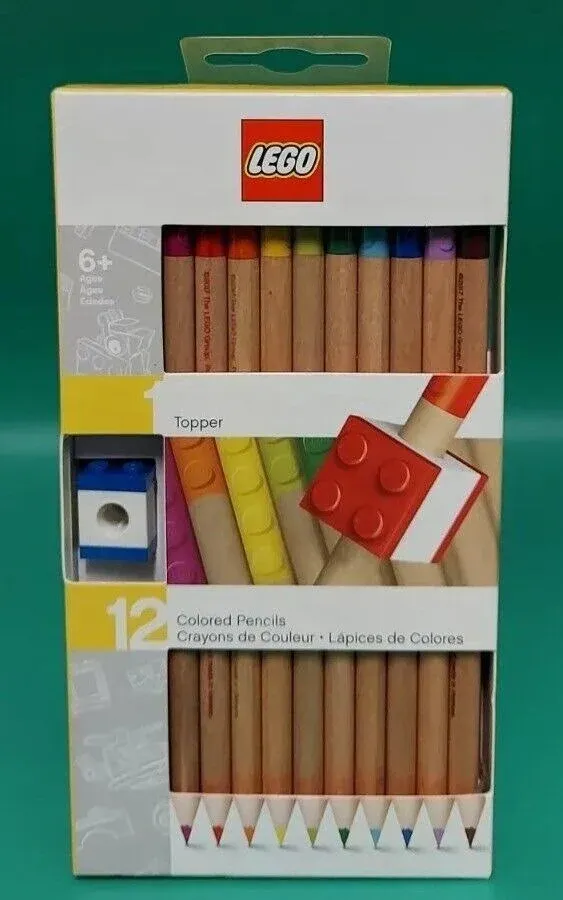 LEGO 12 Pack Colored Pencils with Pencil Topper (52064), Ages 6 and Up, 12 Color