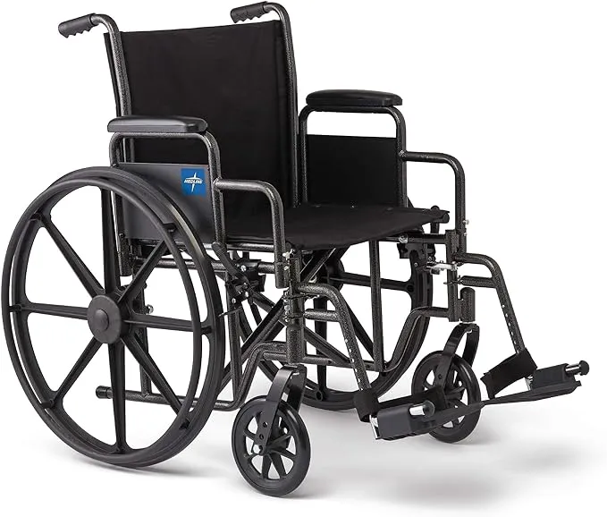 Medline Guardian K1 Basic Wheelchair with Swing-Back Desk-Length Arms and Swing-Away Leg Rests, 18"