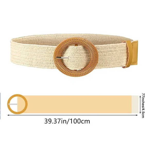 Ayliss Straw Woven Elastic Stretch Waist Belt Fashion Women Skinny Dress Belt Waist Dress Band Straw Woven Bohemian Belt