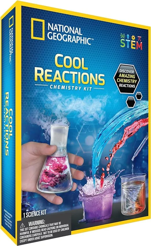 National Geographic JM80597U Set Educational Science Age 8+ with 5 Awesome Experiments | Fascinating Kids STEM Toys Gifts for 8+ Year Old Boys and Girls, Cool Reactions Chemistry Kit