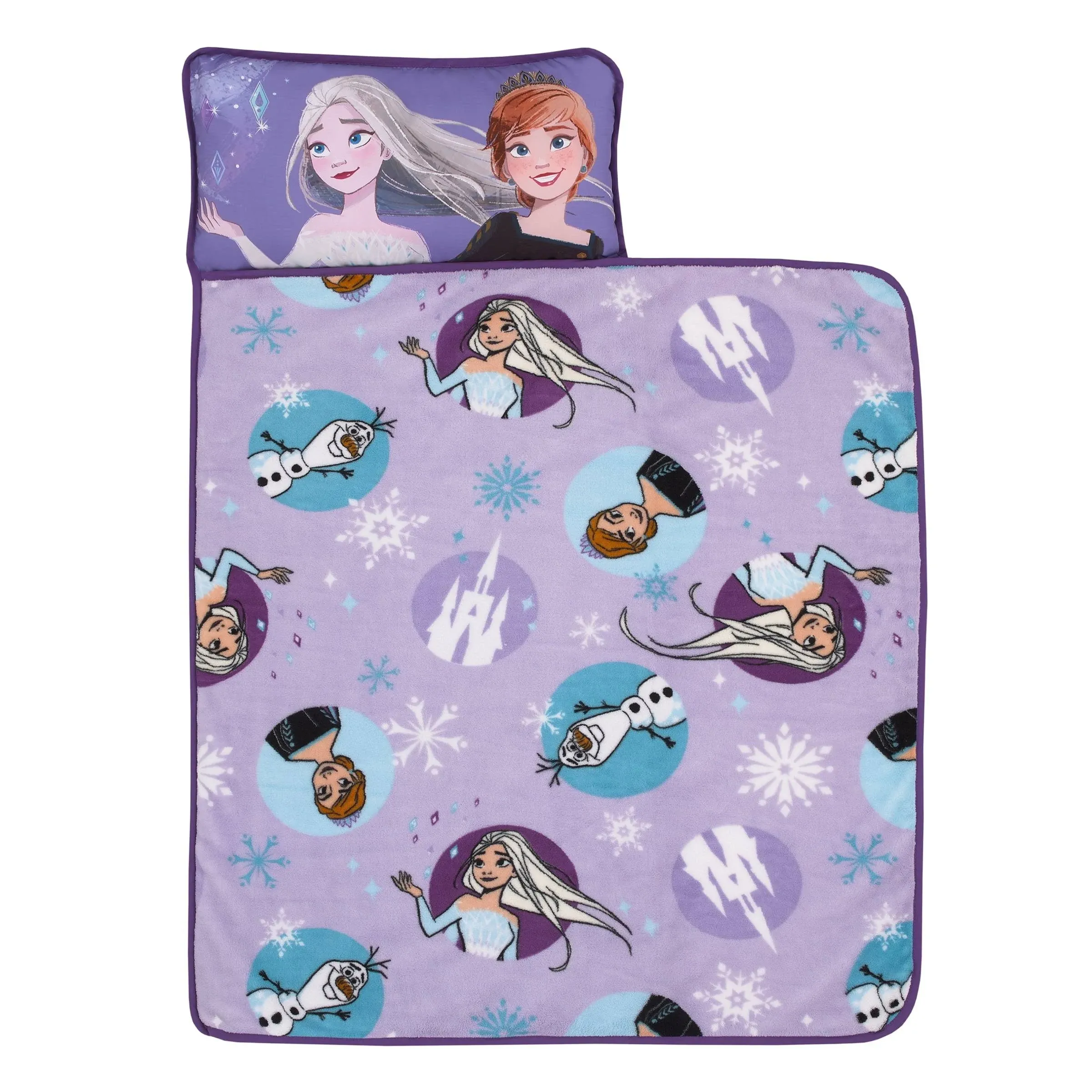 Disney Frozen Winter Cheer Lavender, Aqua, Green and White, Anna, Elsa and Olaf Toddler Nap Mat