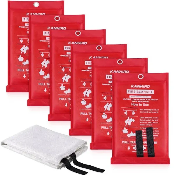 kanhiro Fire Blanket Emergency for Home Kitchen - Fiberglass Fire Suppression ...