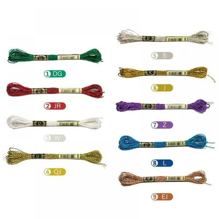 9 Pieces Metallic Embroidery Skein Threads Multi-Color Embroidery Floss Glitter Embroidery Thread Cross-Stitch Polyester Thread for Friendship Bracelets DIY Embroidery Thread Crafts