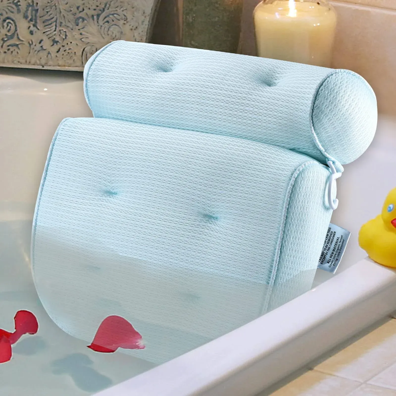 Light Blue Bath Pillow Tencel Spa Tub Neck Support Quick Dry Headrest Machine