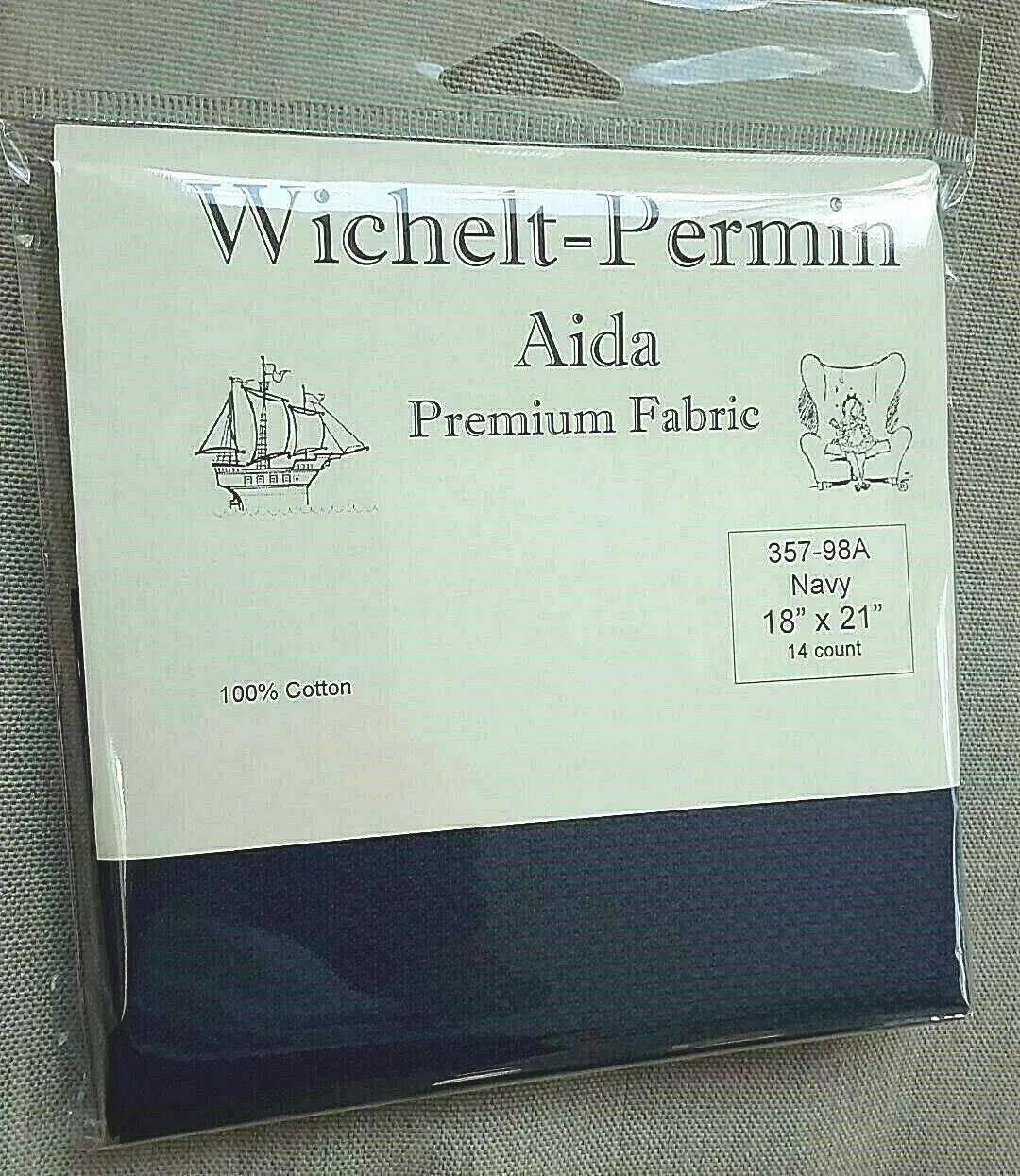 Wichelt Permin Premium Aida Cross Stitch Fabric 14 Count Navy Blue 18" x 21"