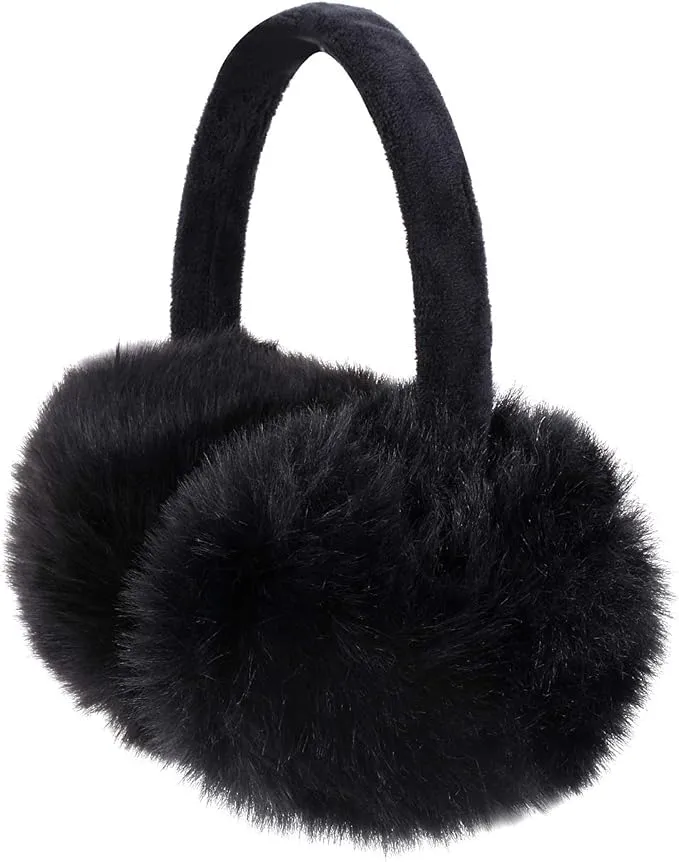 Girls Winter Warm Adjustable Knitted Faux Fur Plush Earmuffs Warmers