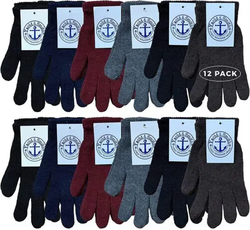 12 PK of Beanies Or Gloves, Bulk Thermal Winter Hat Solid Black(Assorted Gloves)