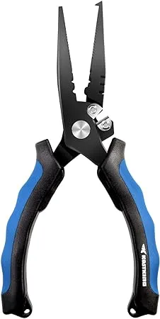 KastKing Intimidator Fishing Pliers, Corrosion Resistant Polymer Coated Fishing Tools, Tungsten Carbide Cutters, Saltwater Resistant Fishing Gear