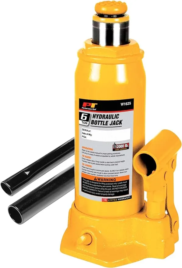 Performance Tool W1625 6-Ton (12,000 lbs.) Heavy Duty Hydraulic Bottle Jack,Yellow