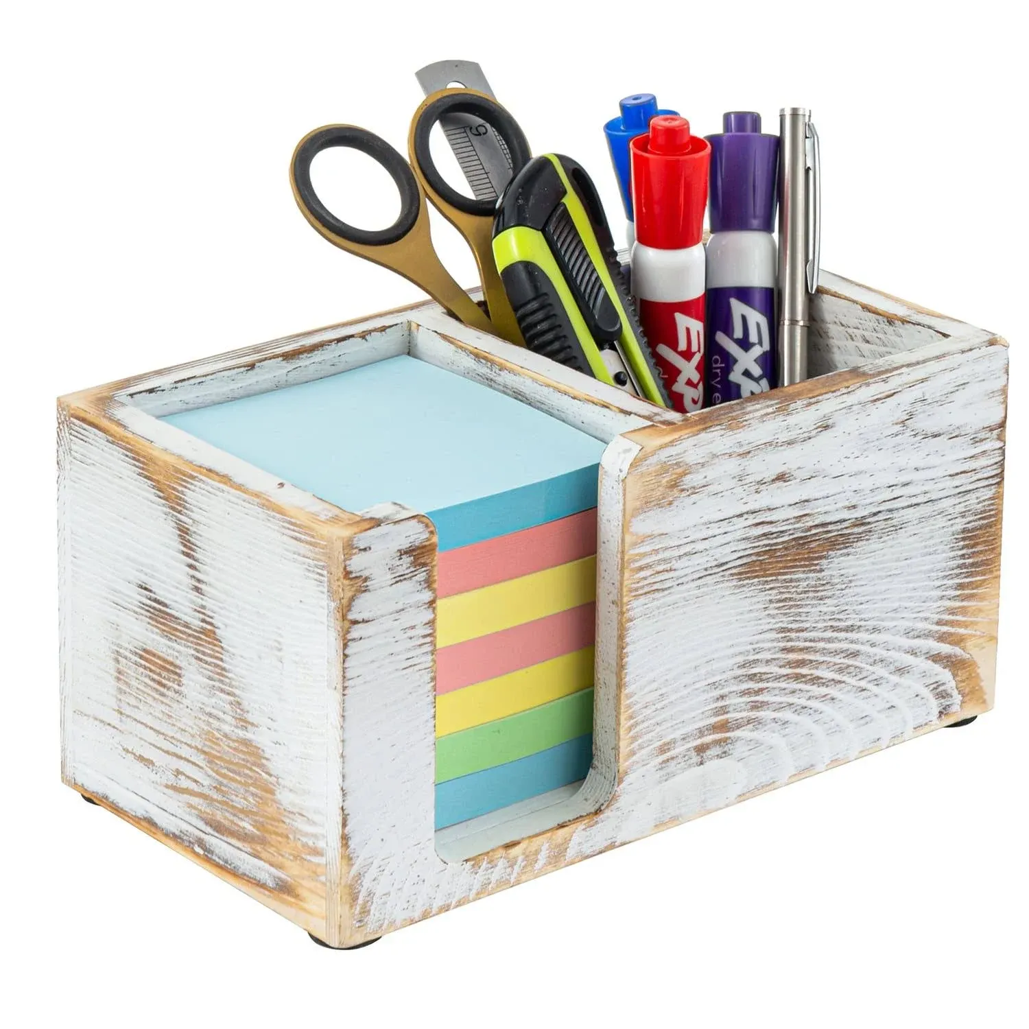 White Wood Sticky Note and Stationery Holder Stand, Office Desktop Storage Caddy