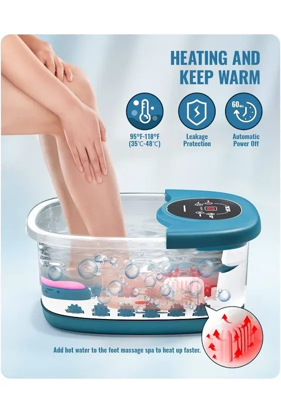 Foot Spa Bath Massager with Heat, Bubble, Vibration and Temperature Control, 22 Massaging Rollers Foot Soak Tub for Foot Pain Relief, Pedicure Foot Soaker with Acupressure Massage Points & Red Light