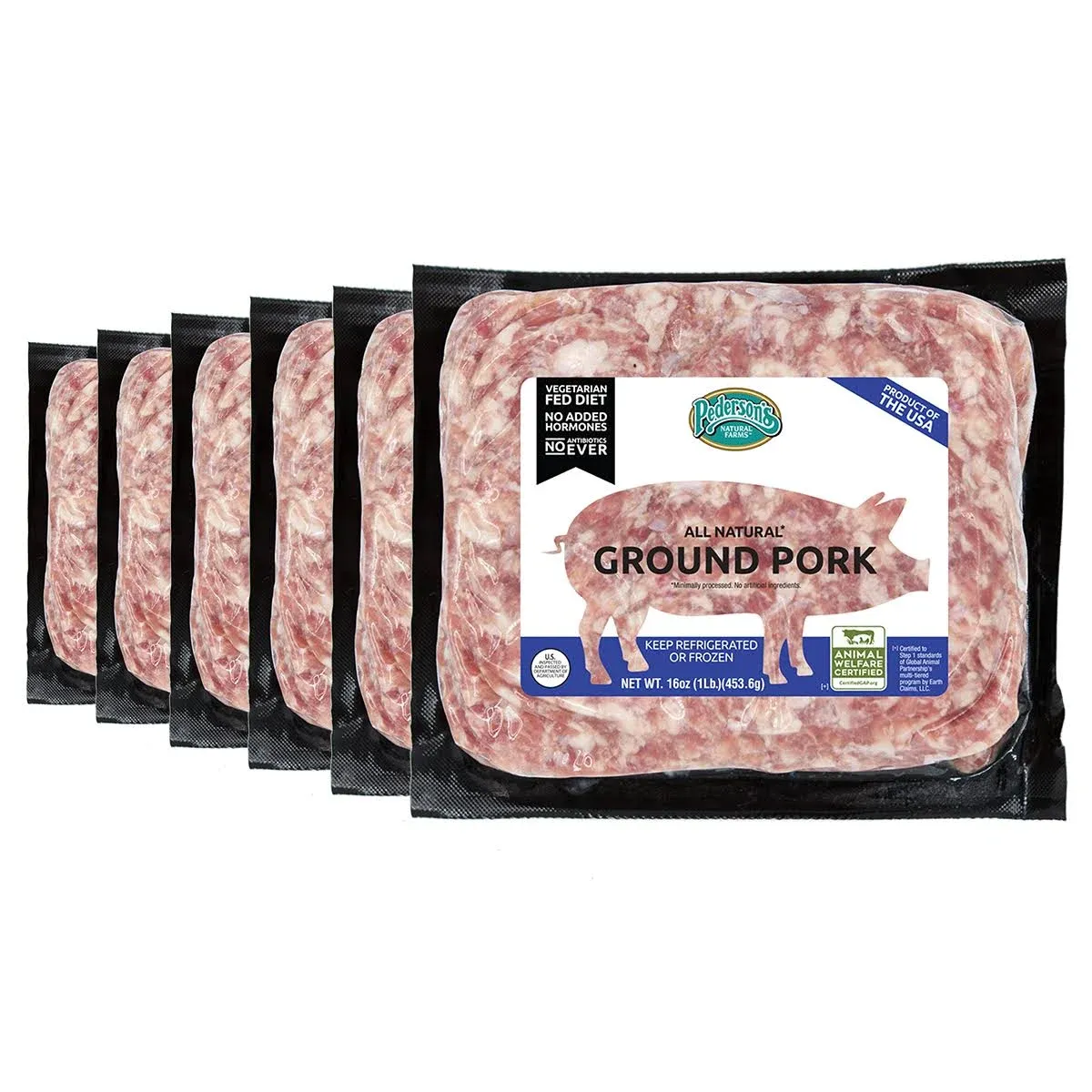 Pedersons Farms, Ground Pork (6 Packages, 16 Ounces Each)