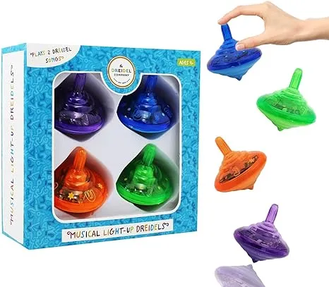 The Dreidel Company Hanukkah Musical Light Up Dreidel Spinning Tops Set