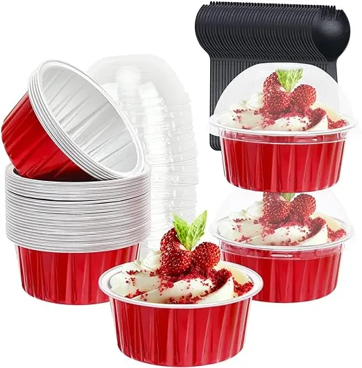 Red Cupcake Liners Muffin Tins 50 Pack,Free-Air 5oz Aluminum Foil Baking Cups...