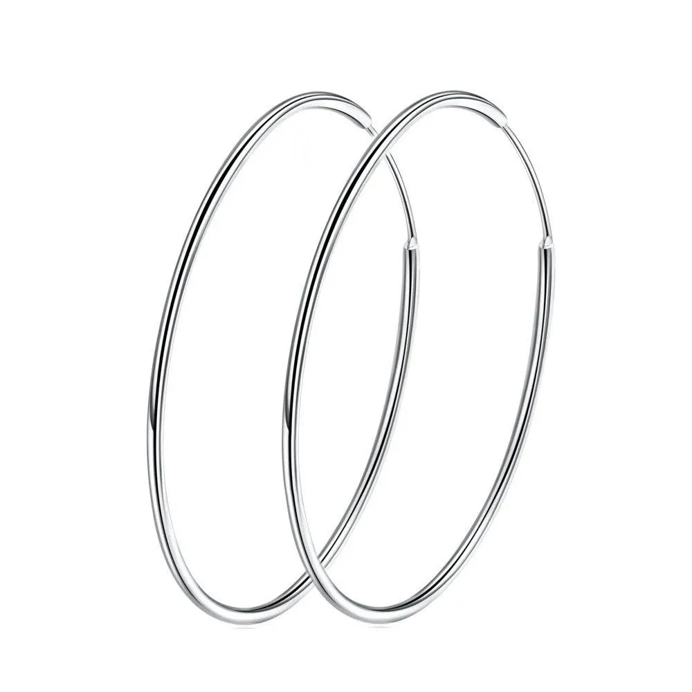 Chic 925 Sterling Silver Big Hoop Earrings Minimalist Round Circle Endless Large Huggie Hoops Statement Earrings 50/60/70/90mm Hypoallergenic Fashion Jewelry Gifts for Women Girls