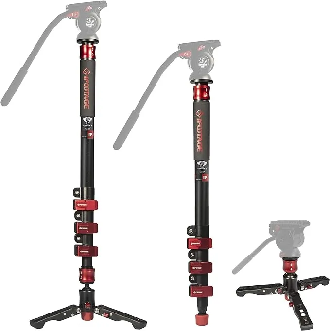 IFOOTAGE Camera Monopod Professional 59" Aluminum Telescoping Video Monopods with Tripod Stand Compatible for DSLR Cameras and Camcorders, Cobra 2 Monopod A150S