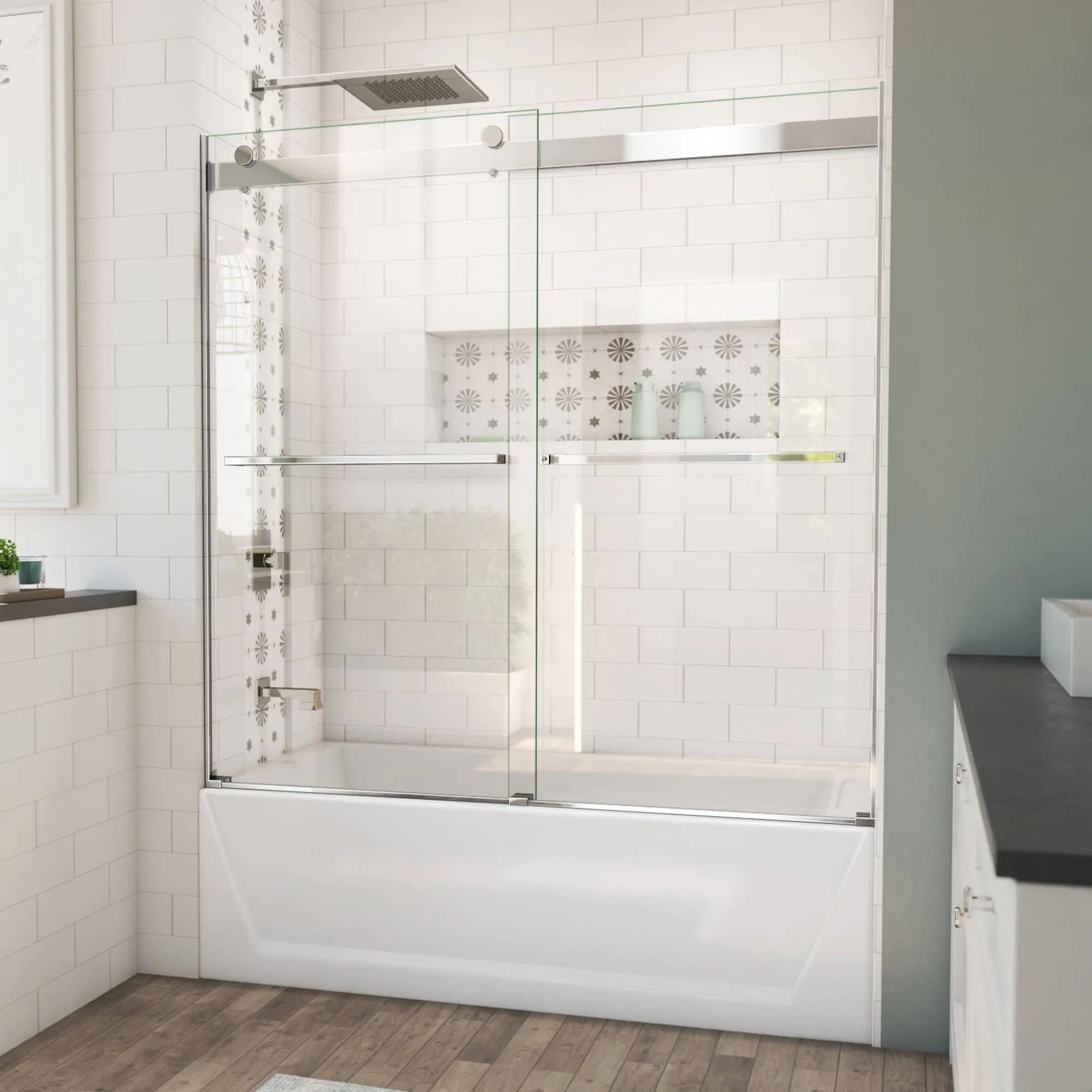 DreamLine Essence 56-60 in. W x 60 in. H Frameless Bypass Tub Door in Chrome, 56-60 in. W x 60 in. H - Contemporary - Shower Doors - by Bath4All | Houzz