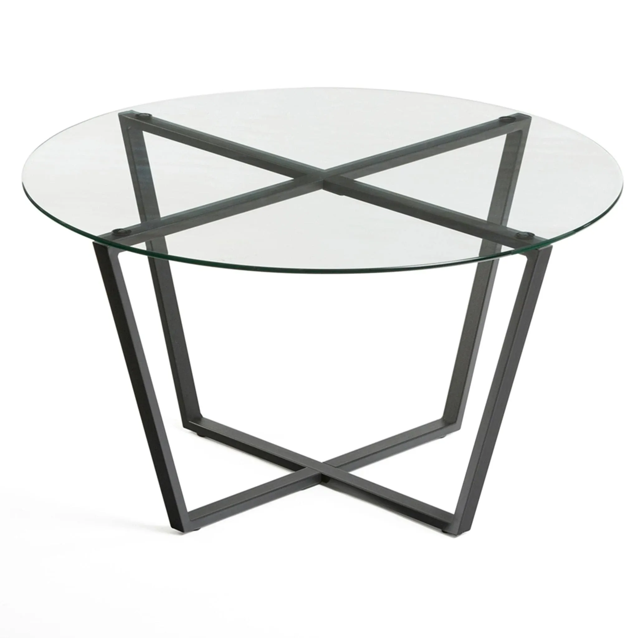 Glass Coffee Table Round Modern Black Metal Base Contemporary Living Room Sleek