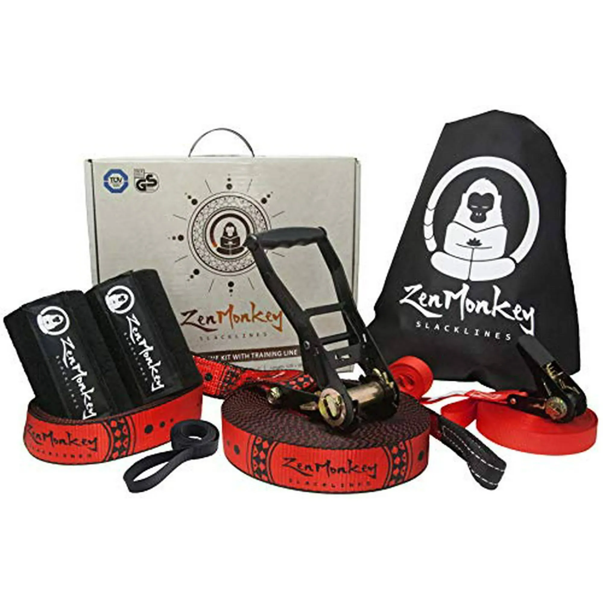 ZenMonkey Slackline Kit with Overhead Training Line Arm Trainer Tree Protecto...