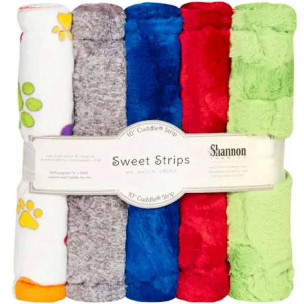 MINKY PLUSH BUNDLE- Luxe Cuddle® Sweet Strips in Rainbow Paw Print Dog Blanket Kit from Shannon Fabrics- 10&quot; x 60&quot; Each- 5 Fabrics Total