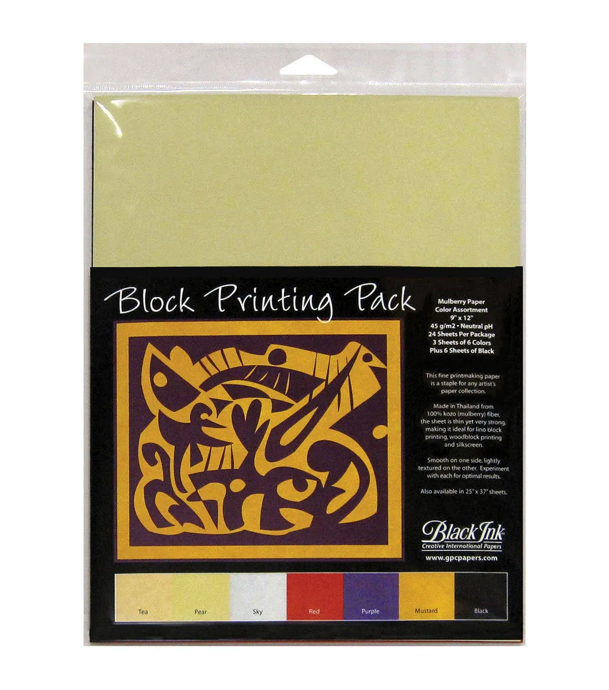 Assorted Colors 9"x12" 24/Pkg - Block Printing Paper Pack by Black Ink Papers