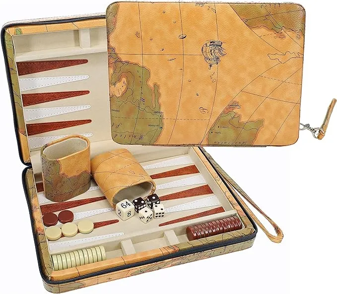 WE Games Magnetic Map Style Backgammon Board and Carrying Strap - Board Games for Adults, Travel Games, Travel Backgammon Sets for Adults