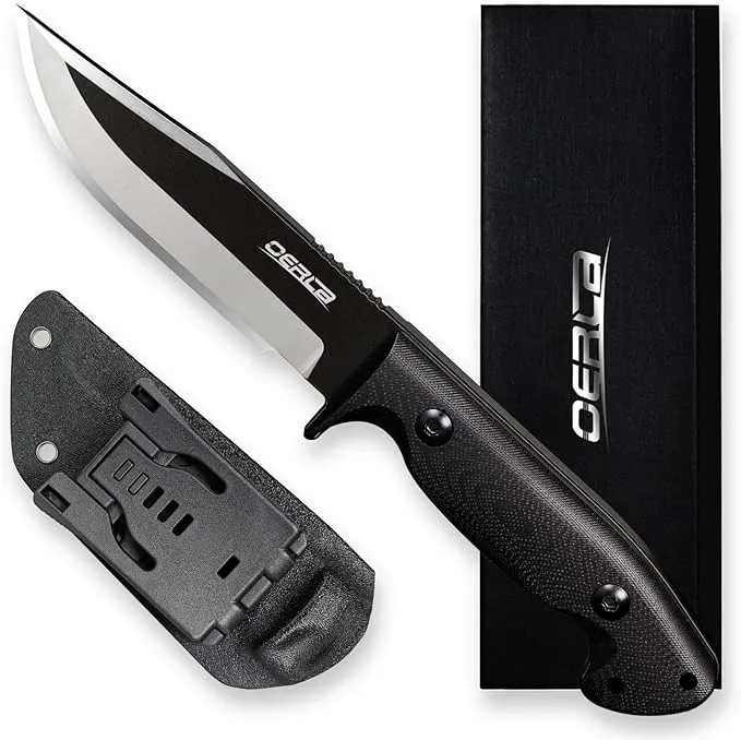 OERLA TAC OLK-033RD Outdoor Knife Fixed Blade Camping Hunting Survival Field Knife 420HC Full Tang Steel with Kydex Sheath and EDC Tactical Belt Clip