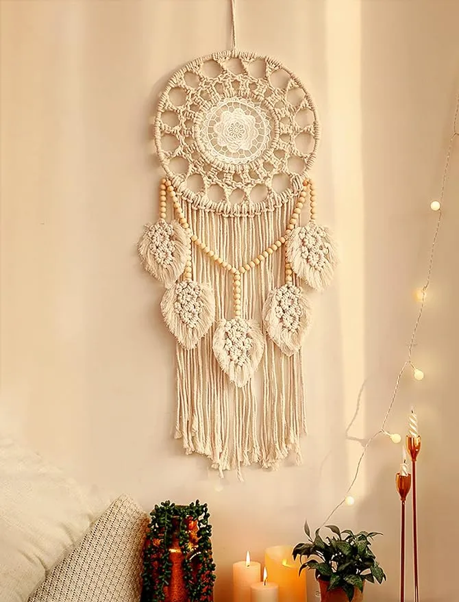 Nice Dream Dream Catchers for Bedroom Adults Boho Wall Decor Large Dream Catcher Macrame Wall Hanging with 3 Woven Leaves Tassels Home Decoration