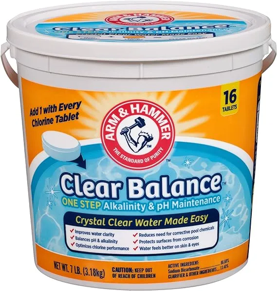 ARM & HAMMER Clear Balance Swimming Pool Alkalinity & pH Maintenance Tablets, White, 1 Pack, 16 Count