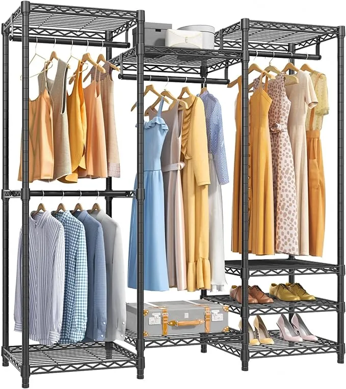  V5 Portable Closet Wardrobe Heavy Duty Clothes Rack, V5 Medium Black