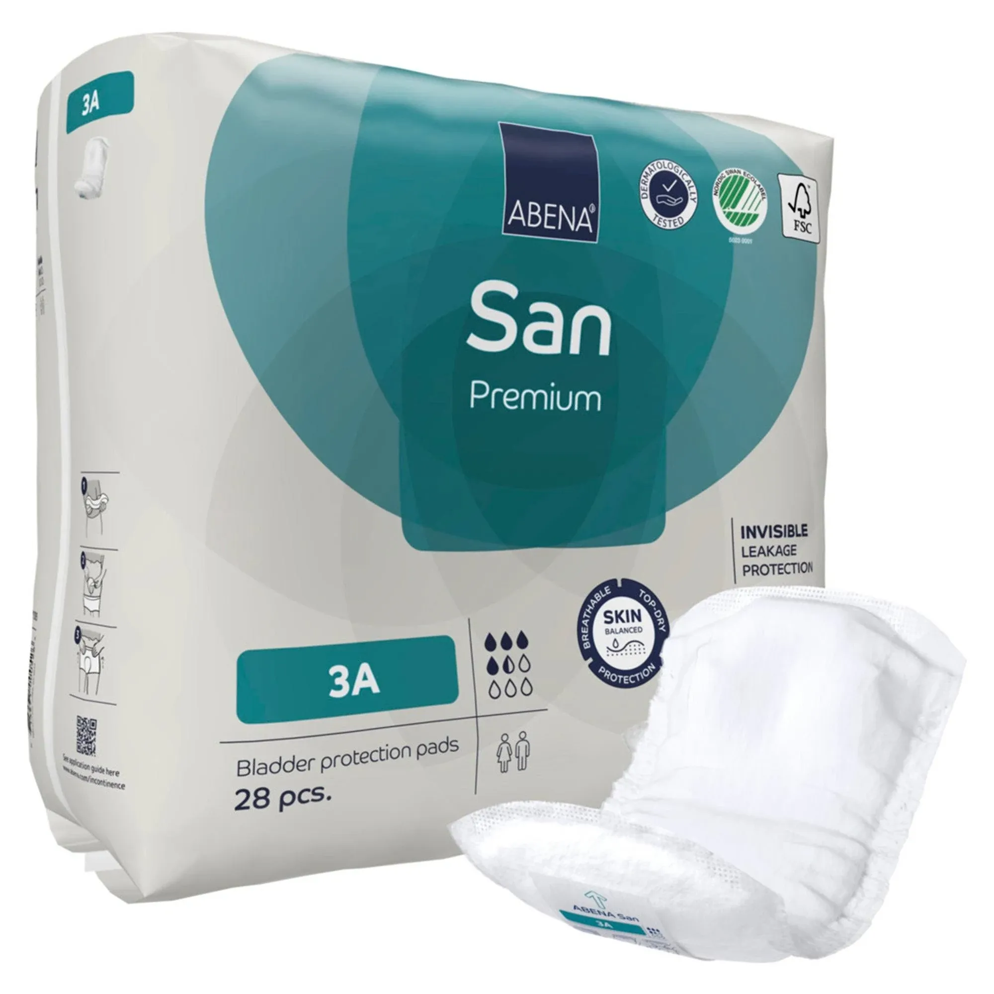 Bladder Control Pad Abena San Premium 4.3 X 12.9 Inch Moderate Absorbency Fluff / Polymer Core Size 3A 196/CS