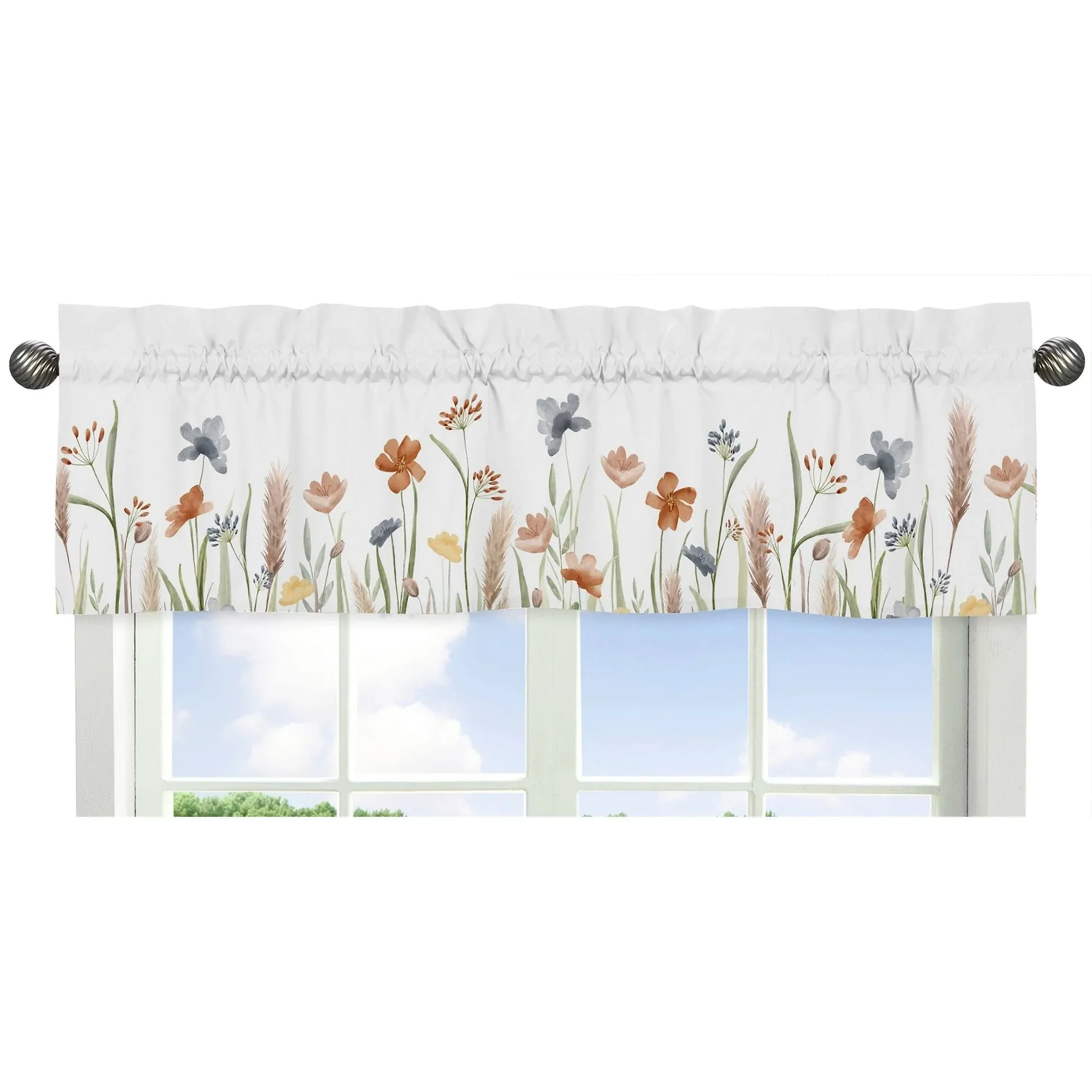 Sweet Jojo Designs Boho Floral Garden Flower Girl Window Valance Curtain Treatment Baby Nursery Kids Room Kitchen Bathroom Bedroom Green Watercolor Bohemian Floral Farmhouse Vintage Shabby Chic Nature