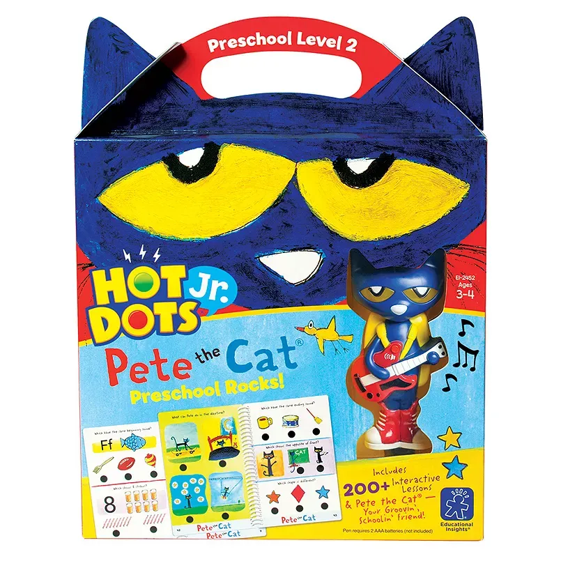 Educational Insights Hot Dots Jr. Pete the Cat Preschool Level 2 Activity Book & Talking Pen Set