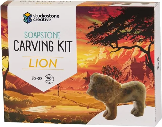 STUDIOSTONE CREATIVE DIY Arts &amp; Crafts Carving Kit Kids Adults Lion &amp; Elephant Sculpture Soapstone