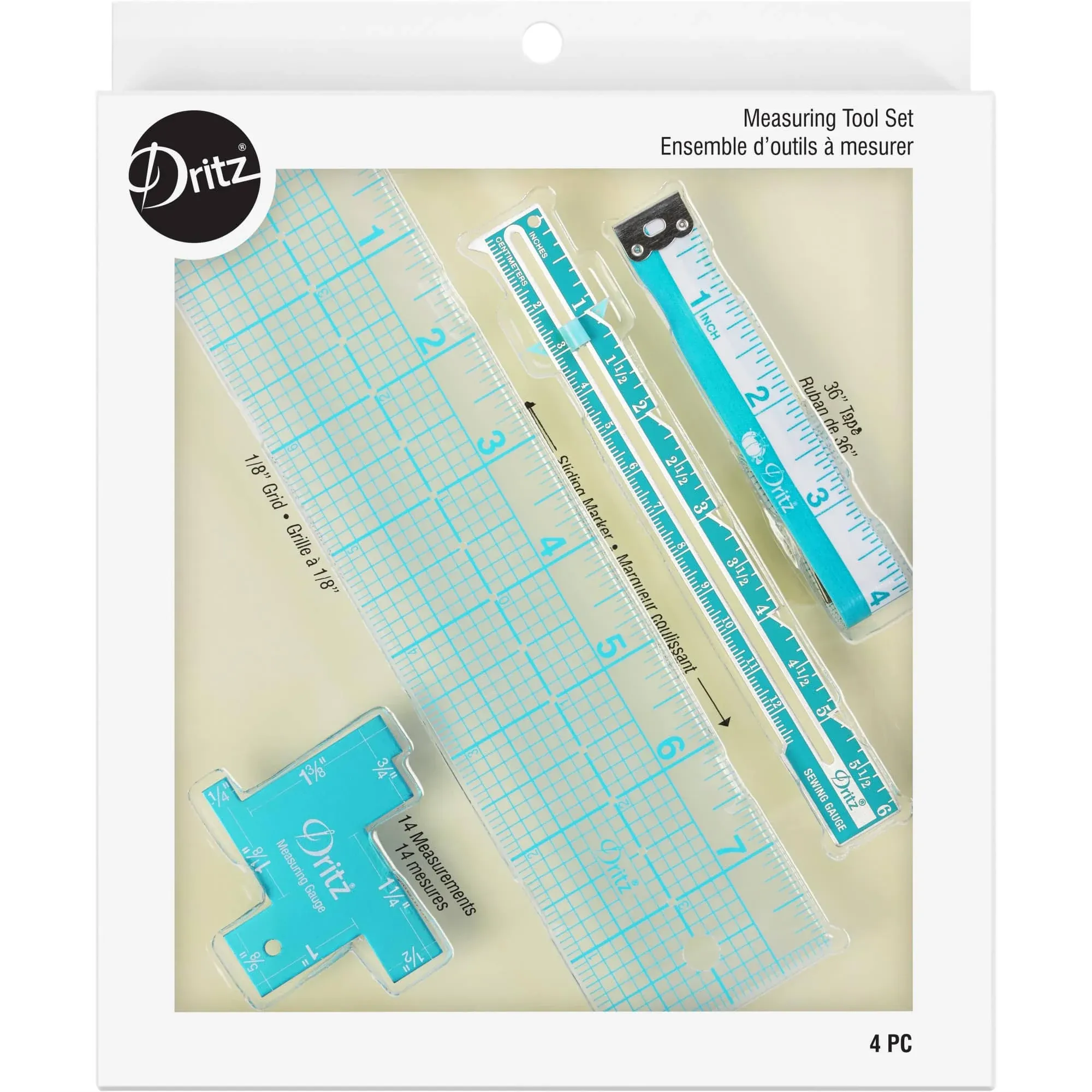 Dritz Set, 4 pcs Measuring Tools, Teal