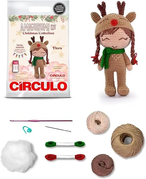 Círculo CIRCULO Amigurumi Crochet Kit - Christmas - All Included, Easy Instructions - Intermediate - Crochet Set - Character Crochet Kit, Premium Amigurumi Yarn for Crocheting – Flora