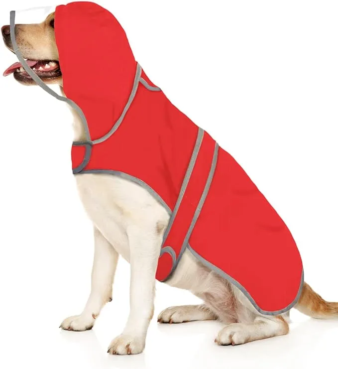 Hde Dog Raincoat with Clear Hood Poncho Rain Jacket for Small Medium Large Dogs Red - XXL