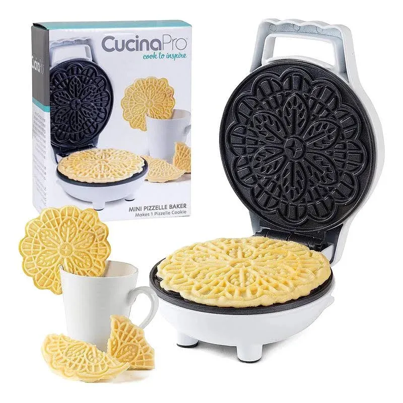 Mini Electric Pizzelle Maker - Makes One Personal Tiny Sized 4&#034; White 