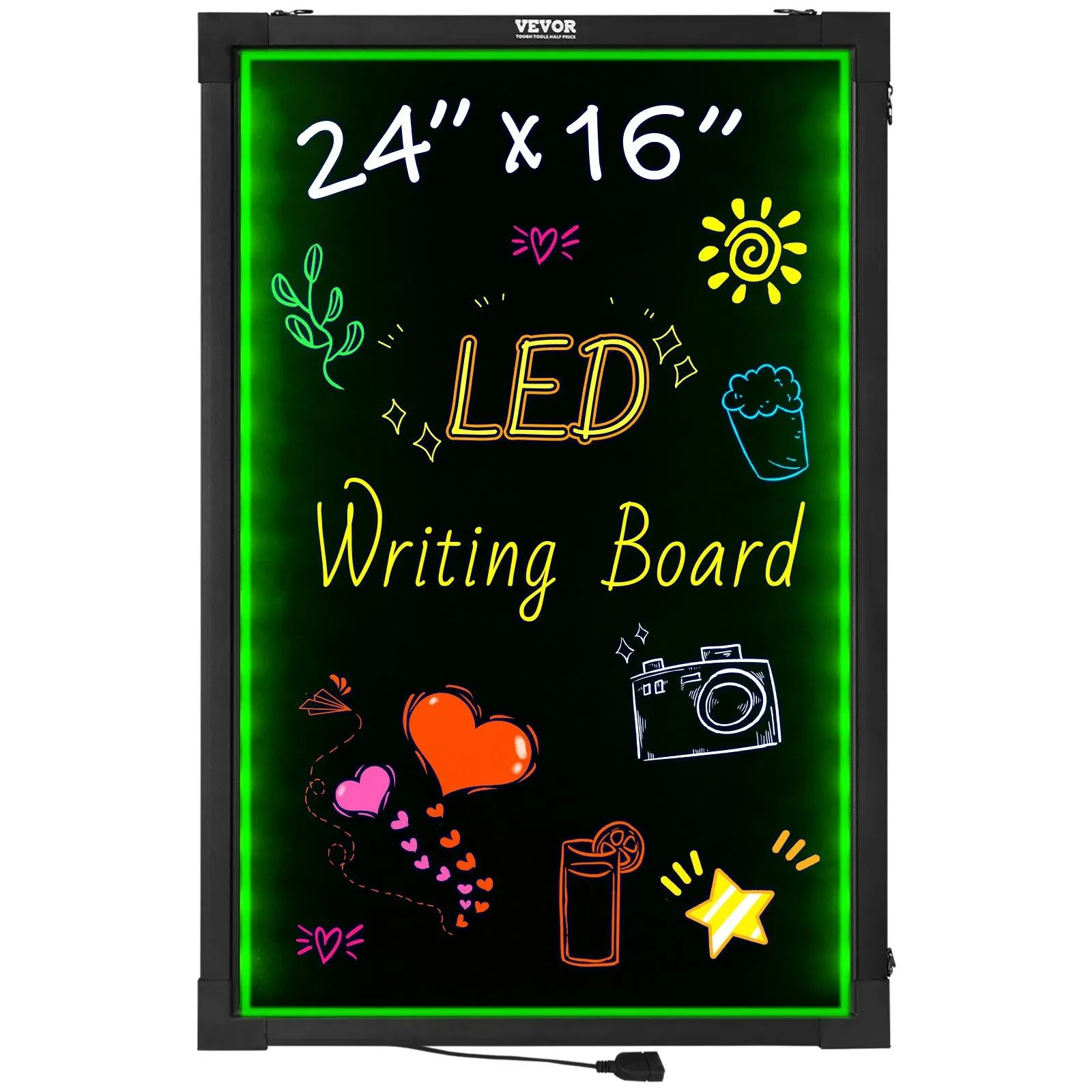 VEVOR LED Message Writing Board, 32"x24" Illuminated Erasable Lighted Chalkboard, Neon Effect Menu Sign Board, Drawing Board with 8 Fluorescent Chalk Markers and Remote Control, for Home Wedding Shop