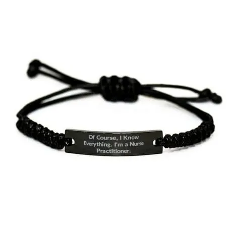 amangny Reusable Nurse Practitioner Gifts of Course I Know Everything. I m a Nurse Gag Christmas Black Rope Bracelet Gifts for Men Women