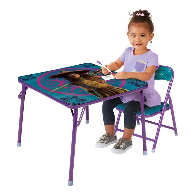 Disney Raya Table & Chair Set – Folding Kids Furniture Table & Chair – Includes Toddler Chair with Non-skid Rubber Feet & Padded Seat – Sturdy Metal