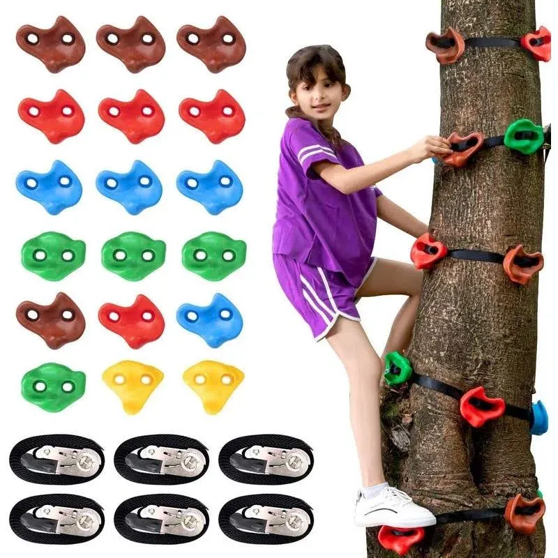 SEKKVY 18 Ninja Tree Climbing Holds and 6 Sturdy Ratchet Straps for Kids Tree ...