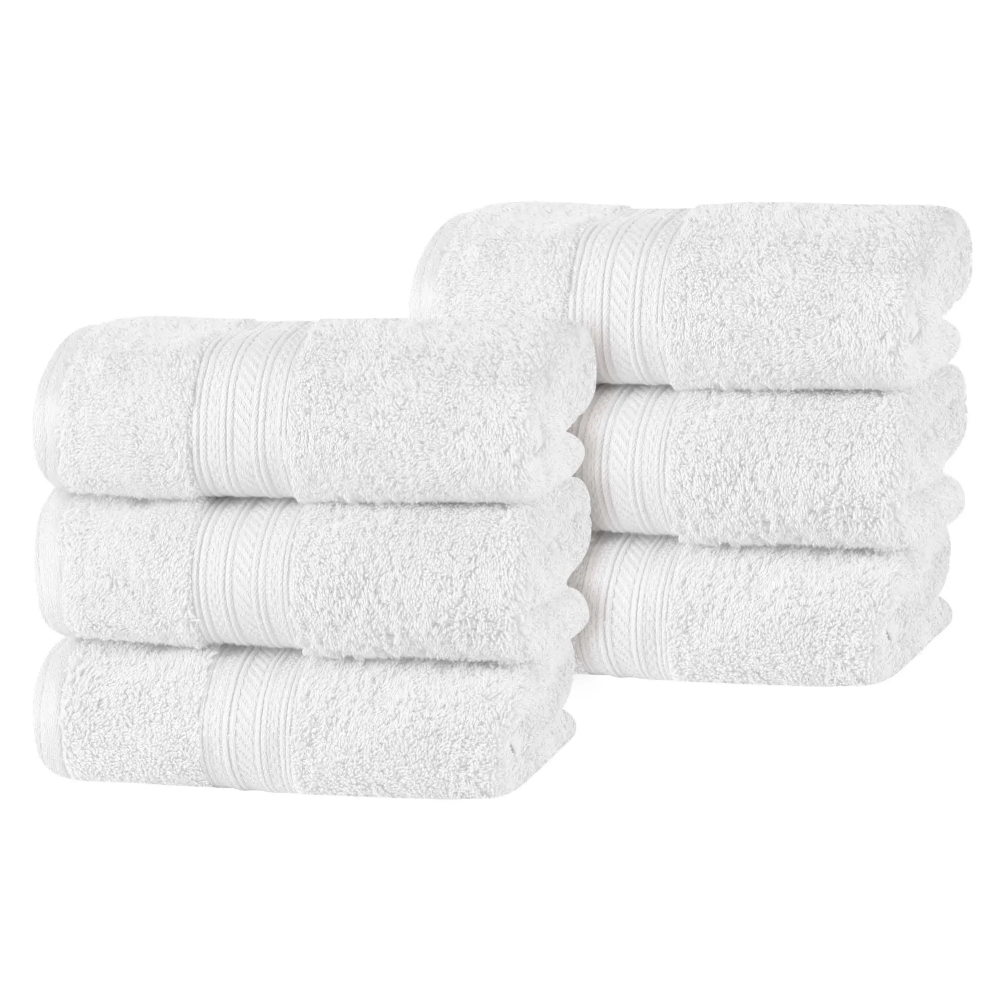 Superior Combed Cotton Plush Solid Hand Towels Set of 6, White