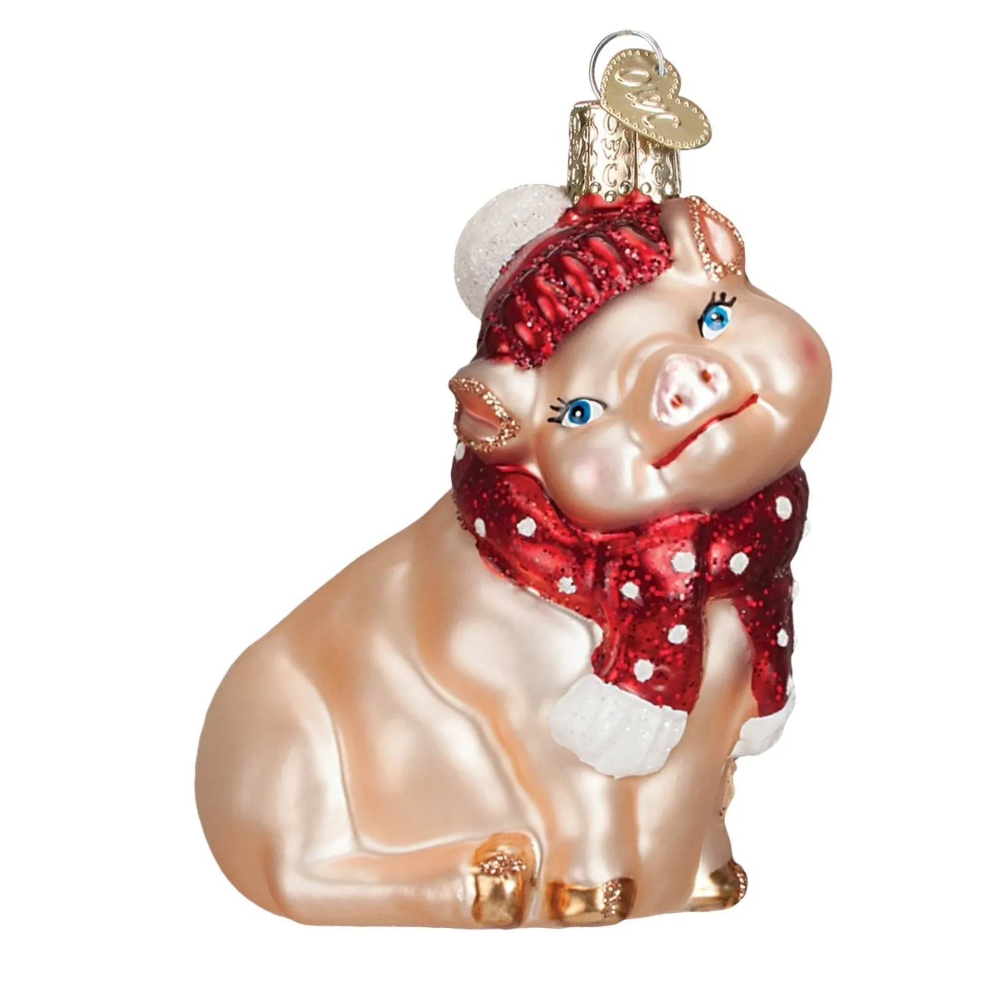 Old World Christmas Ornaments: Snowy Pig Glass Blown Ornaments for Christmas Tree (12419)