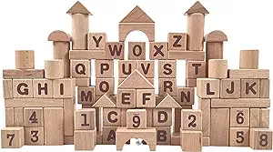 QODOFLR 52 PCS Wooden Stacking Building Blocks Montessori Toys for 1 2 3 Year Old Boys Girls STEM Toy Sensory Toddler Wooden Stacking Rocks Toys