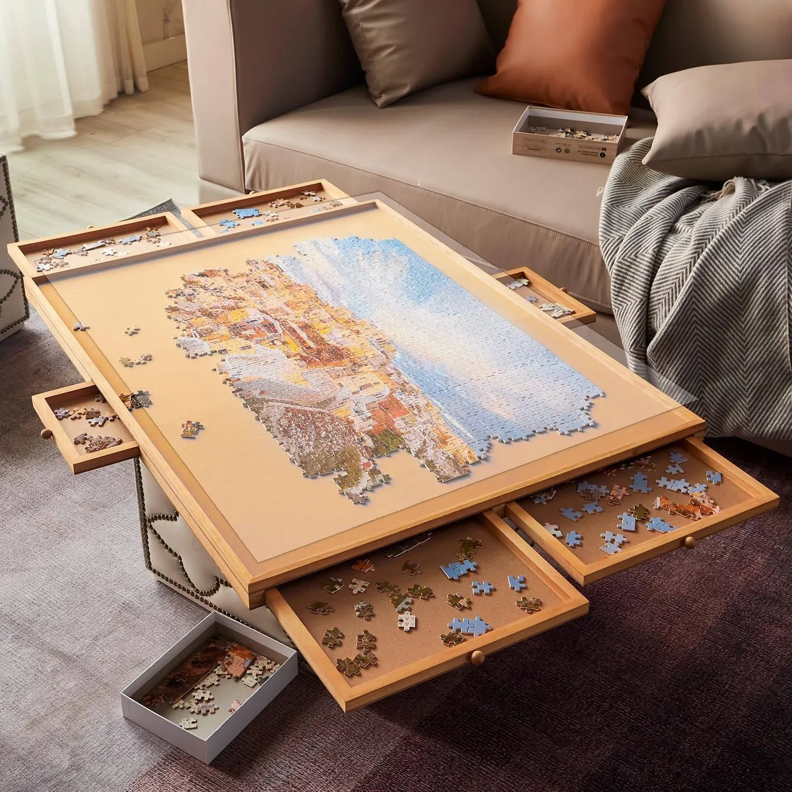 Wooden Puzzle Table with 6 Drawers for Storing Puzzles, 40 × 28, Puzzle Tray ...