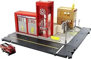 Matchbox Cars Playset, Action Drivers Fire Station Rescue & Toy Fire Truck in 1:64 Scale, Lights & Sounds, Moving Parts