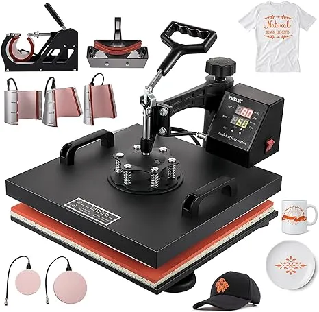 VEVOR Heat Press Machine 8 in 1 Combo Heat Press 15x15 Inch Heat Transfer Machine 360-Degree Swing Away Digital Shirt Printing Multifunction Heat Transfer Sublimation for T Shirts Mugs Hat Plate Cap